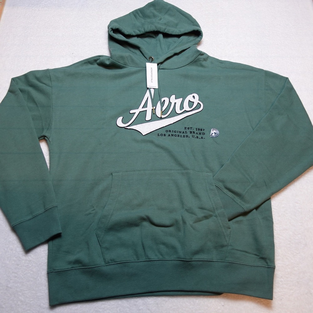 Aeropostale Hoodie Mens Large Green Aero Logo Graphic Pullover 158104